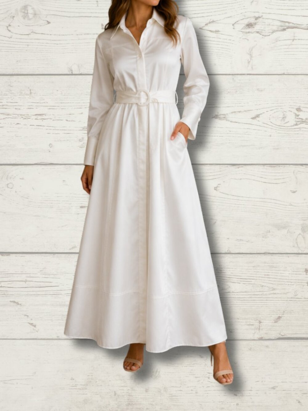 Zara NWT Satin Shirt Dress Ivory Maxi Belted XS Retail $89.90